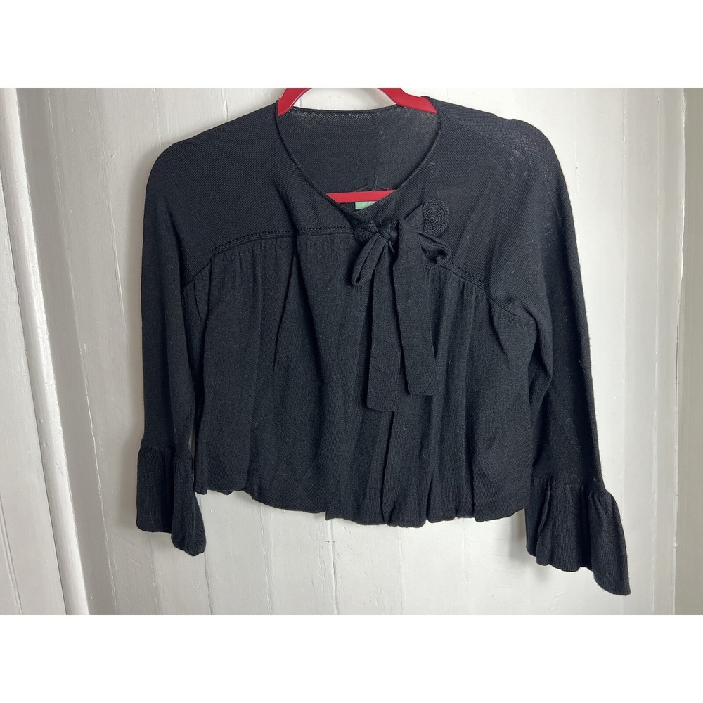 Hoss Intropia Black Wool Cardigan- Size XS Ruffle Sleeve Cropped